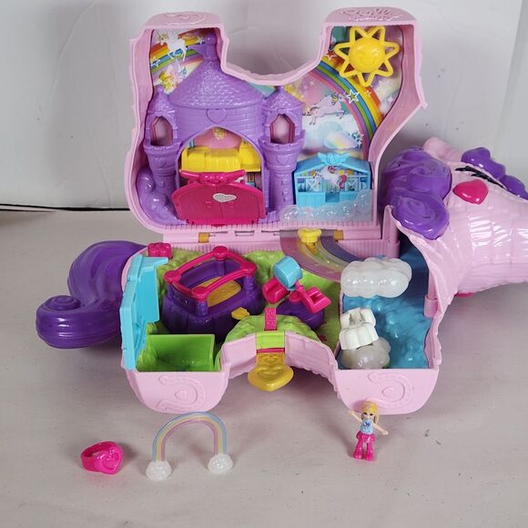 Polly Pocket Pink Unicorn Party Playset pinata carry case pink miniture polly - Picture 7 of 13